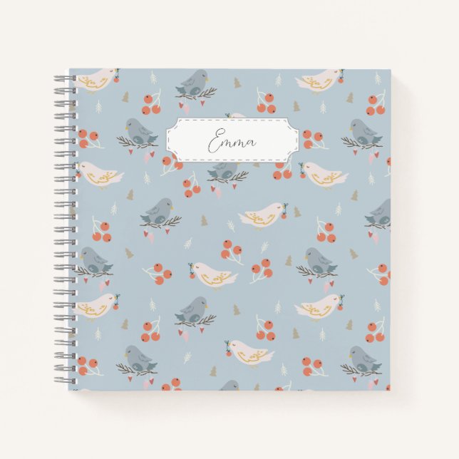 Carnet Oiseaux de Noël personnalisables Motif sans coutur (Devant)