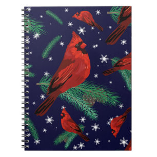Carnet Oiseaux d'hiver - cardinaux sur branches de sapins