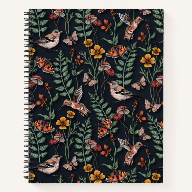 Carnet Oiseaux du jardin foncé et papillons (Devant)