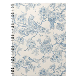 Carnet Oiseaux et fleurs de cerisier en bleu et blanc cas