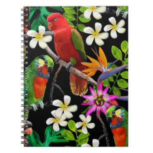 Carnet oiseaux exotiques et belles fleurs