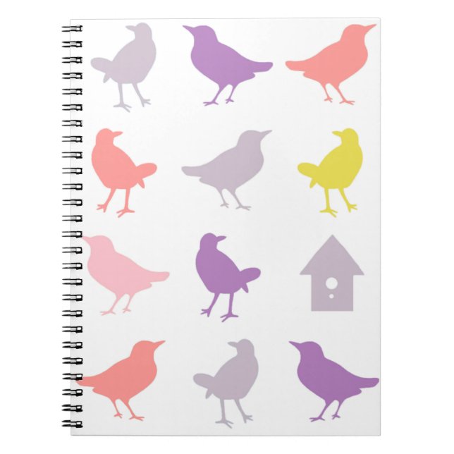 Carnet Oiseaux pastel rose et violet avec Birdhouse (Devant)