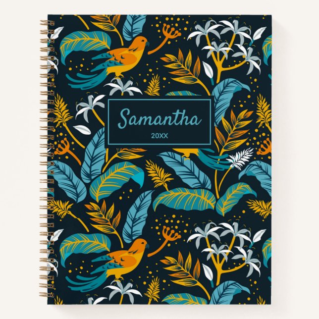Carnet Oiseaux tropicaux & Nature Motif, Jaune & Bleu (Devant)