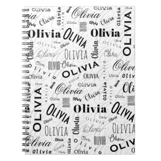 Carnet Olivia Nom Personnalisé Noir Blanc 