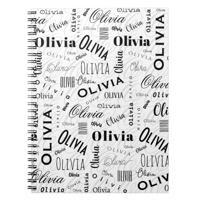Carnet Olivia Nom Personnalisé Noir Blanc  (Devant)