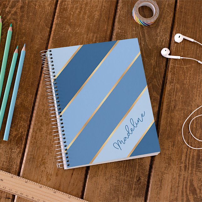 Carnet Ombre personnalisé foncé moyen clair bleu or rayur (Créateur téléchargé)