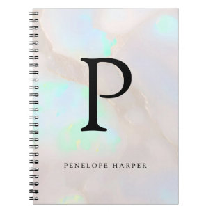 Carnet Opale holographique iridescent monogramme chic