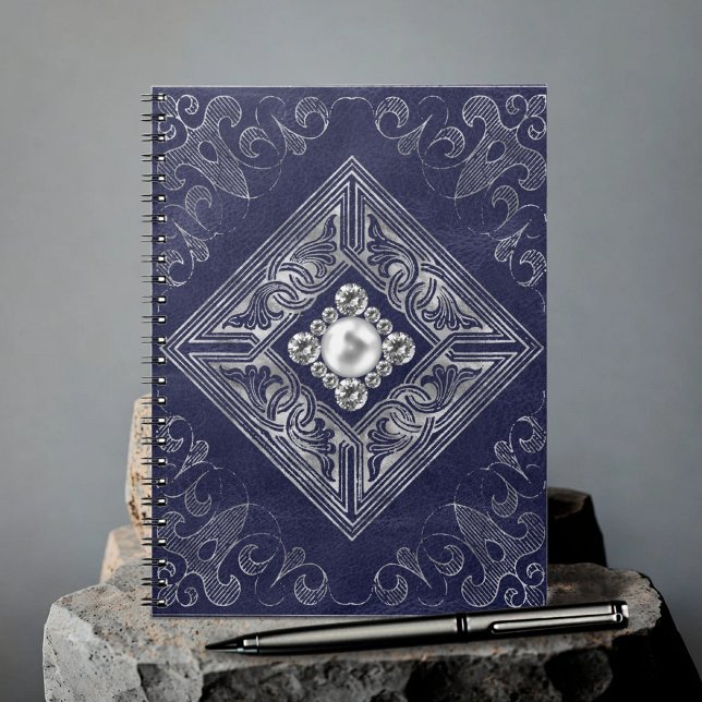 Carnet Opulence bleue et argent | Ornate Bijoux baroque (Créateur téléchargé)