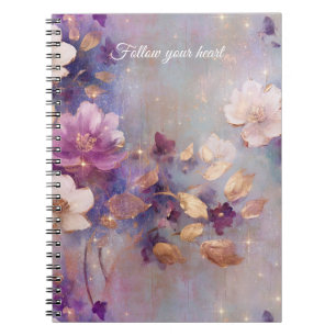 Carnet Or Blanc Fleur Pourpre  