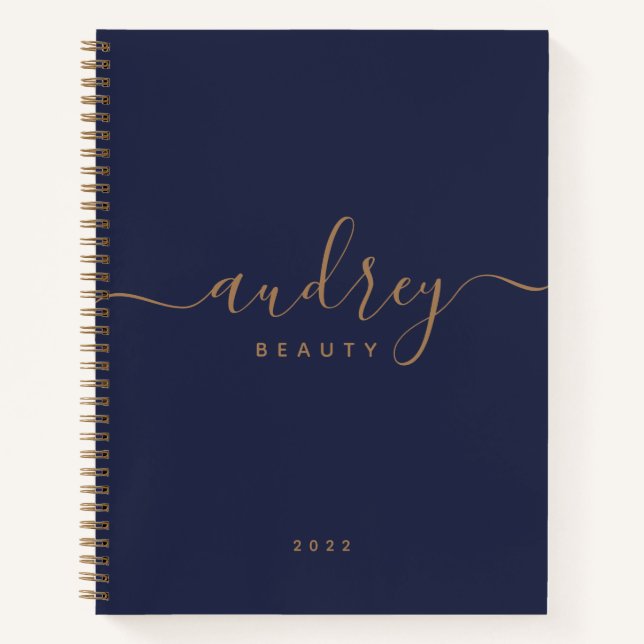 Carnet or bleu marine moderne Signature monogrammed (Devant)