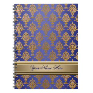 Carnet Or de damassé sur le bleu royal