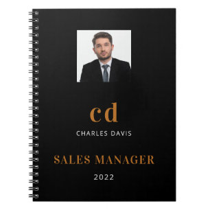 Carnet Or noir nom initiales photo entreprise