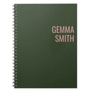 Carnet or rose et monogramme personnalisé par vert