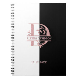 Carnet Or rose moderne personnalisé avec monogramme sépar