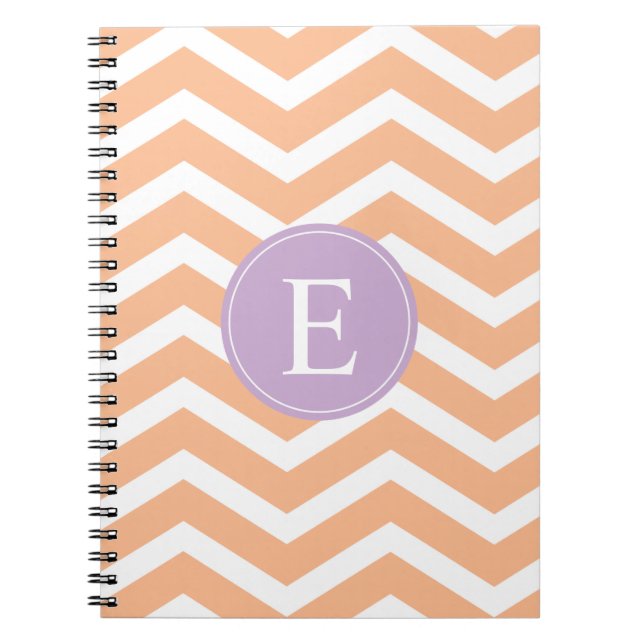Carnet Orange blanc Chevron violet Monogramme (Devant)