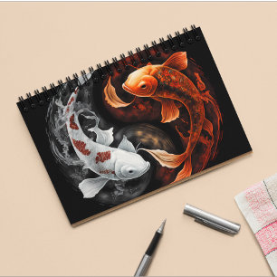 Carnet Orange Et Blanc Lucky Koi Poisson Japon Art