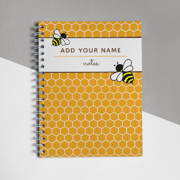Carnet Orange Honeycomb Motif abeilles Nom Monogramme