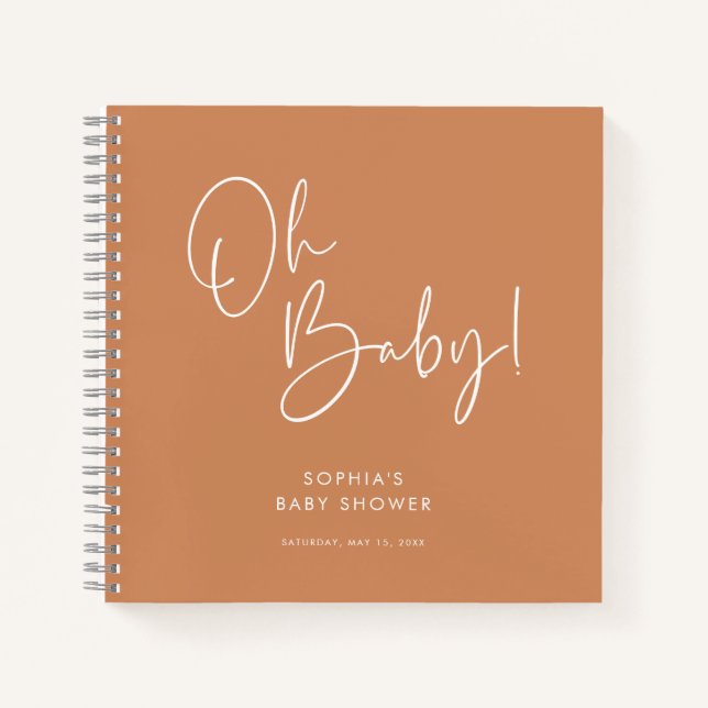 Carnet Orange Moderne Boho GenreNeutre Baby shower Invité (Devant)