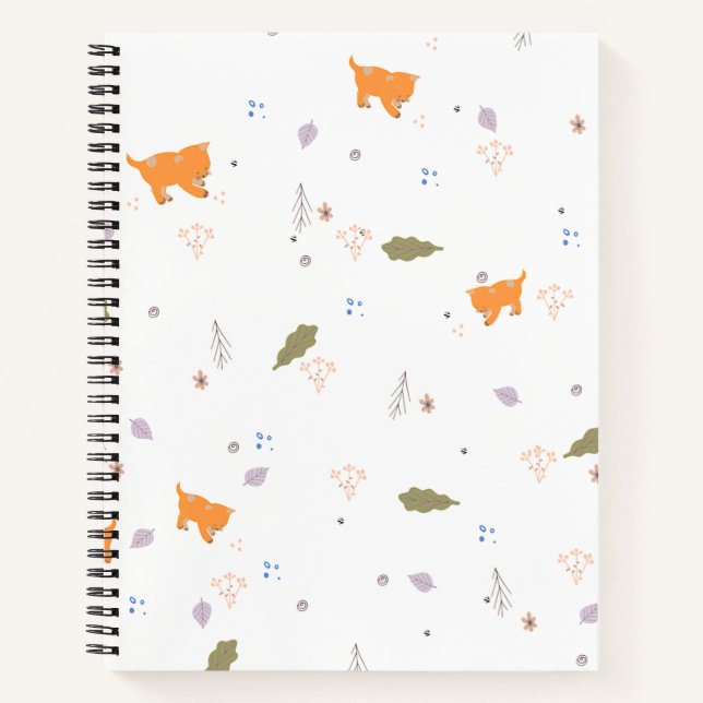 Carnet Orange Tabby et Motif Feuille (Devant)