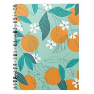 Carnet Oranges en fleurs, feuille, art vintage.