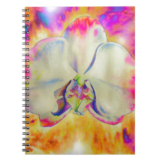 Carnet Orchidée de feu rose, fleurs d'aquarelle surréalis (Devant)
