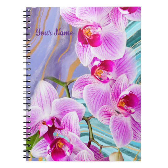 Carnet Orchidée rose Fleur de marbre pourpre Personnalisé (Devant)
