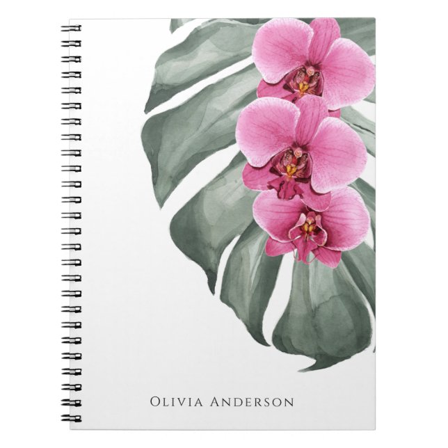 Carnet Orchidées Chaude Rose Tropical Floral Aquarelle (Devant)