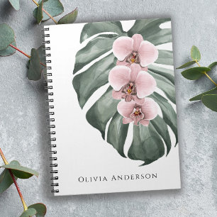 Carnet Orchidées Rose Pâle Floral Tropical Aquarelle