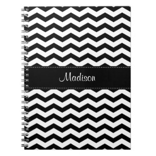 Carnet Ordinateur portable Chevron Spiral Blanc Noir Pers