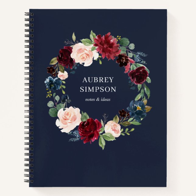 Carnet Ordinateur portable Elegant Burgundy Navy Blue Flo (Devant)