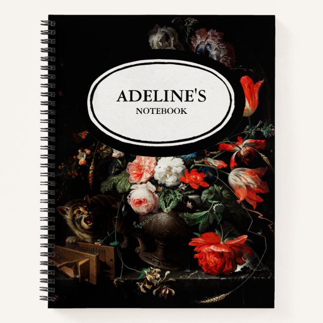 Carnet Ordinateur portable floral foncé personnalisé (Devant)