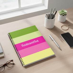 Carnet Ordinateur portable monogramme vert et rose rayé