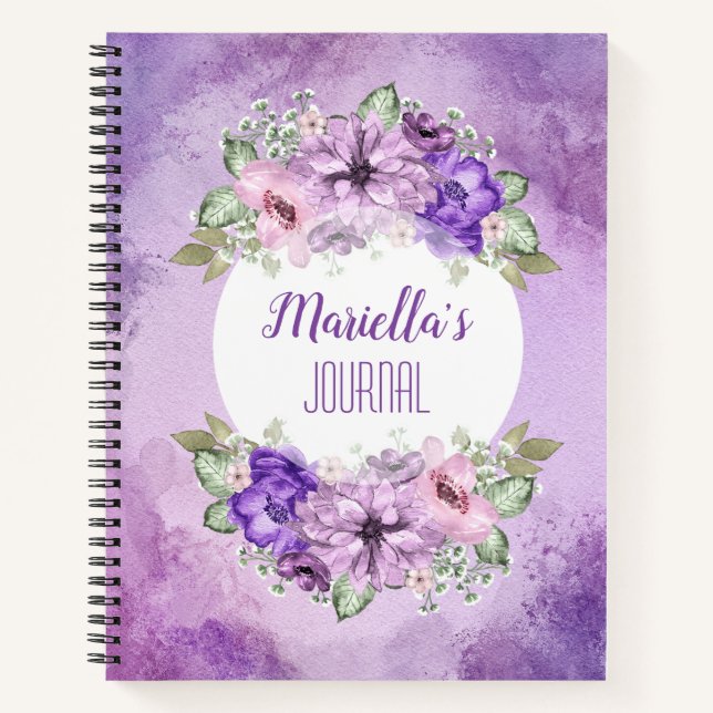Carnet Ordinateur portable personnalisé de fleurs d'aquar (Devant)
