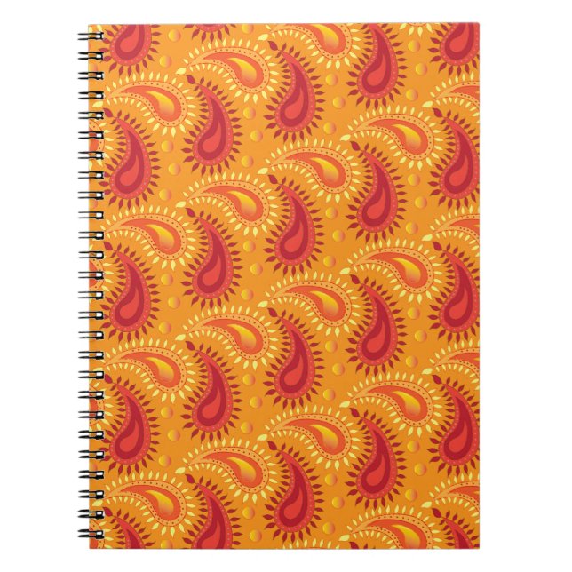 Carnet Oriental Orange Perse Motif Paisley (Devant)