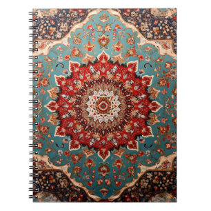Carnet Oriental Retro Motif Perse Rouge Crème Bleu