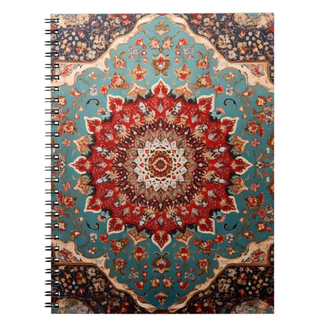 Carnet Oriental Retro Motif Perse Rouge Crème Bleu (Devant)