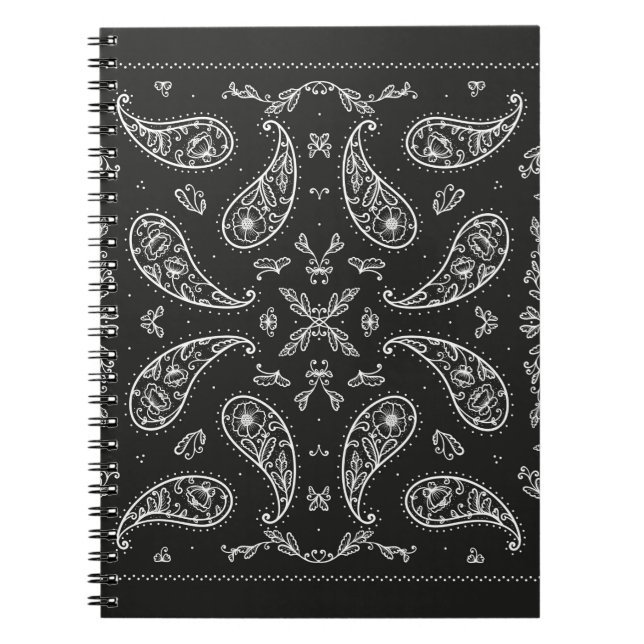 Carnet Ornement Bandana noir et blanc Paisley Imprimer. V (Devant)