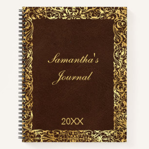 Carnet Ornement Personnalisé Brun Or Swirl Flourish