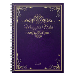Carnet Ornement pourpre classique d'or de damassé de