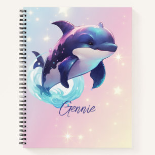 Carnet Orque Kawaii Tueur Baleine Personnalisé Bleu & Ros