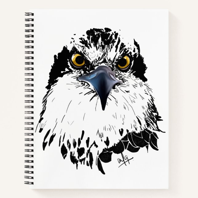Carnet Osprey Dessin noir blanc avec yeux percés (Devant)