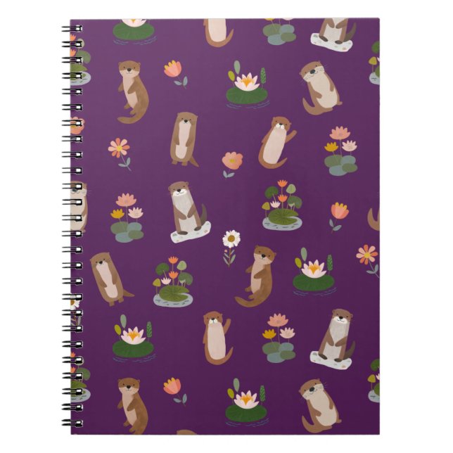 Carnet Otters & Lily Pads on Dark Purple (Devant)