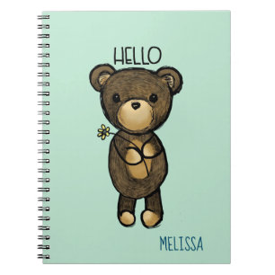 Carnet Ours Brown mignon avec Fleur Jaune Bonjour