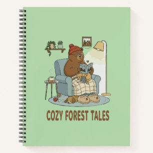 Carnet Ours douillet lisant 'Contes de la forêt' avec un