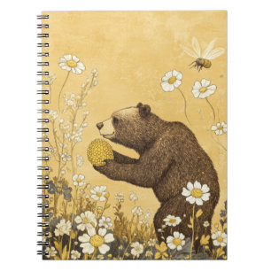 Carnet Ours en miel dans une prairie de fleurs sauvages