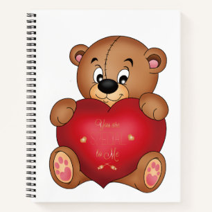 Carnet Ours en peluche avec coeur dire Bonjour Lovely