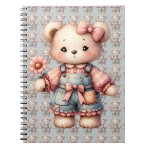 Carnet Ours en peluche pastel tenant une fleur portant un