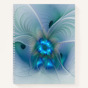Carnet Ovations debout, fractale abstraite bleu turquoise