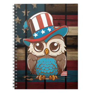 Carnet Owl USA Independence Day 4 juillet hibou AMÉRICAIN