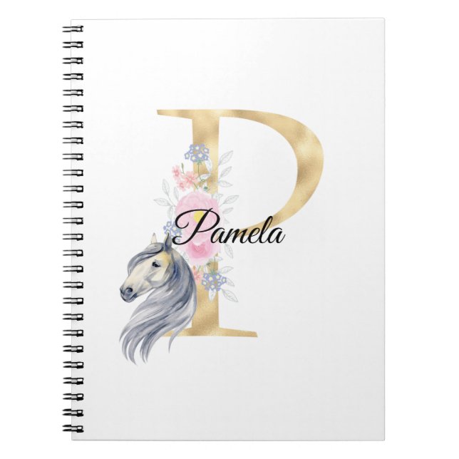 Carnet P lettre nom personnalisé monogramme avec cheval (Devant)